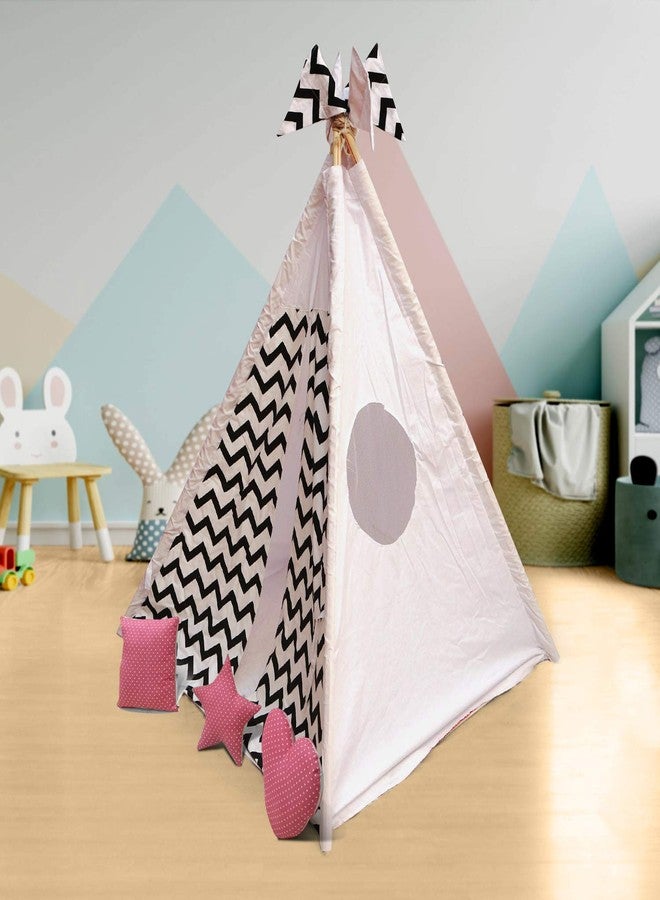 CREATIVE TEXTILES خيمة لعب للأطفال، مصنوعة من القطن، مع علم أبيض وأسود بنقشة مربعات، ووسادة قطيفة للأطفال مع وسائد، مناسبة للأطفال من عمر سنتين فما فوق. - Image 3